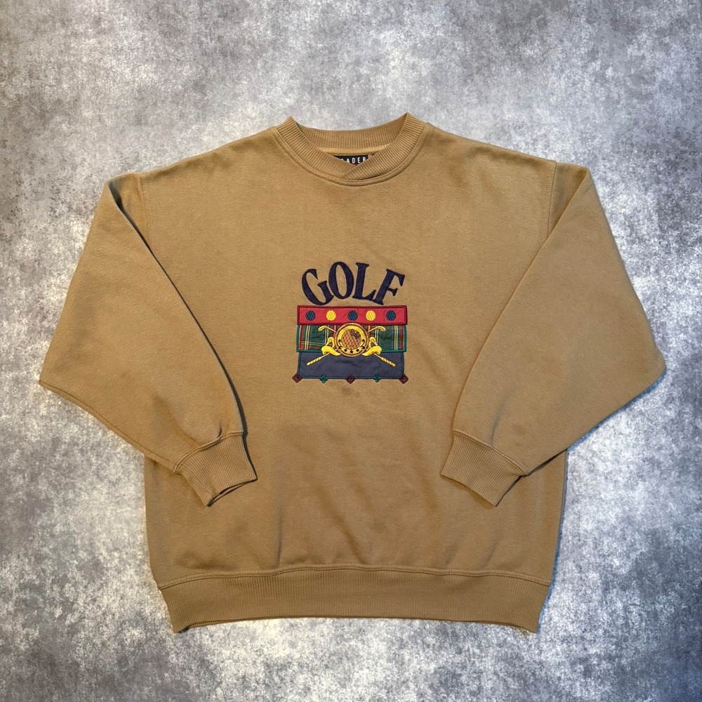 Vintage Trader Bay Golf Crewneck Sweatshirt Mens Large Tan Brown Embroidered L
